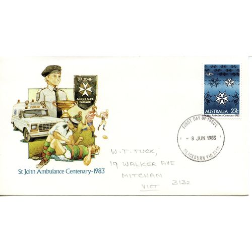 AUSTRALIA 1983 FDC St John Ambulance Centenary 1 stamp (SG 888) - Blackburn 3130