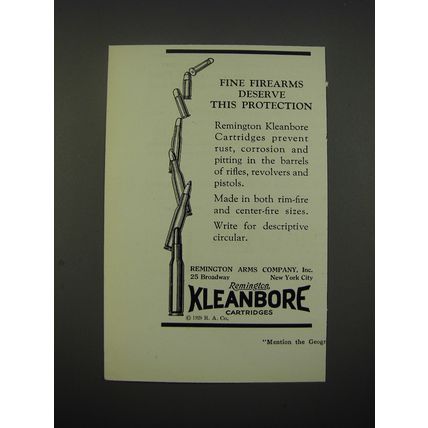 1928 Remington Kleanbore Cartridges Ad - Fine firearms deserve this protection