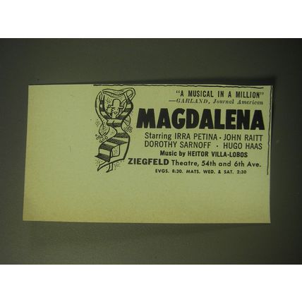 1948 Magdalena Musical Ad - A musical in a million - Garland, Journal American