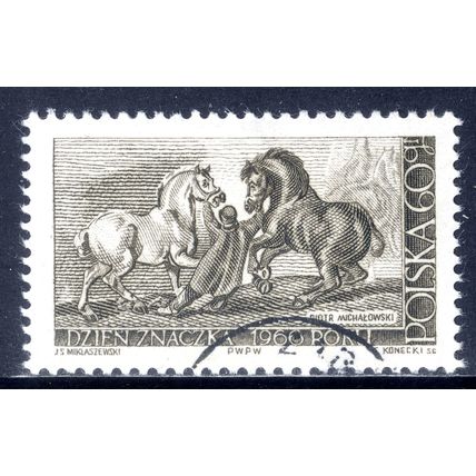 POLAND 1966 Stamp Day - Stableman with Percherons by Piotr Michalowski, 60 G CTO