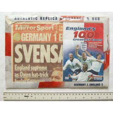England Football Authentic Replica Newspaper, Sunday Mirror 2001 & DVD 100 Goals