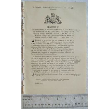 1875 Act of Parliament: widows & children intestates