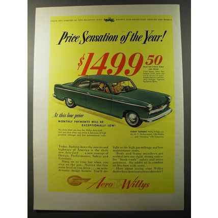 1953 Aero Willys Aero-Lark 2-Door Sedan Car Ad - Price sensation of the year