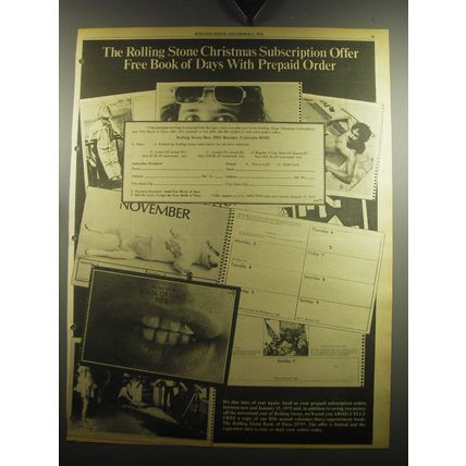 1974 Rolling Stone Magazine Ad - The Rolling Stone Christmas Subscription offer