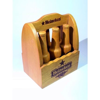 Heineken Wooden Decorative Mini Beer Bottle Set (6pcs) w/ Carrier Crate