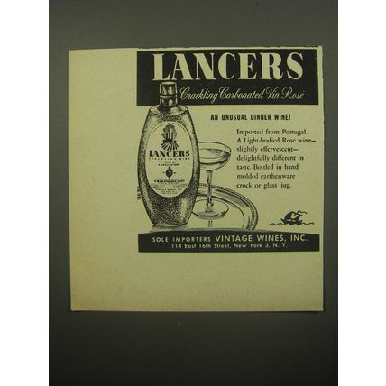 1956 Lancers Crackling Carbonated Vin Rose Wine Ad - An Unusual Dinner Wine