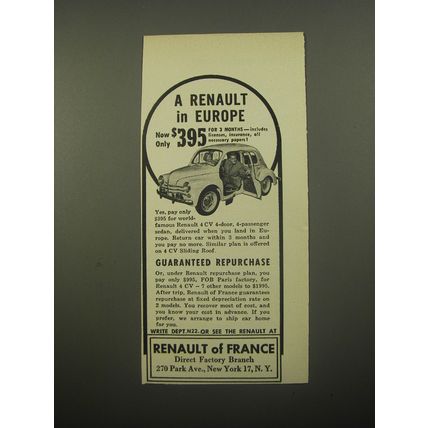 1956 Renault 4CV Sedan Ad - A Renault in Europe