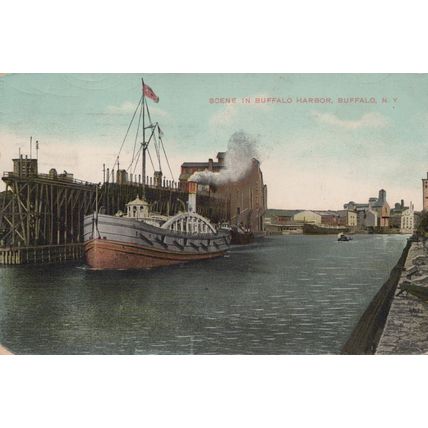 ZAYIX Postcard Great Lakes Steamship Scene in Buffalo Harbor, Buffalo, NY c1907