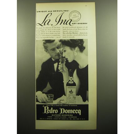 1957 Pedro Domecq La Ina Sherry Ad - Unique and Beguiling!