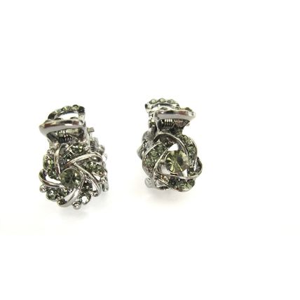 Small tiny dark silver metal hair claw clip with gray crystals