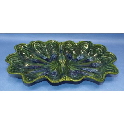 California Pottery USA 3022 Divided Seashells Serving Dish Green Purple MCM