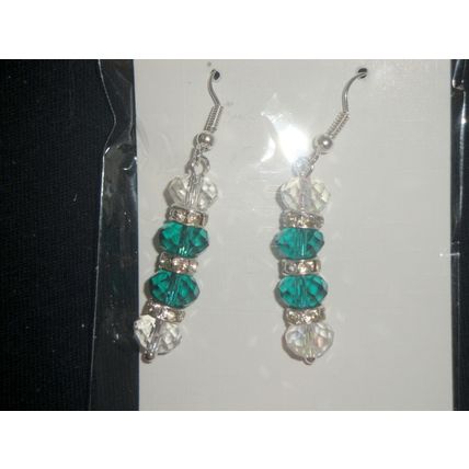 Fabulous dark emerald green & clear crystal glass rondelle earrings