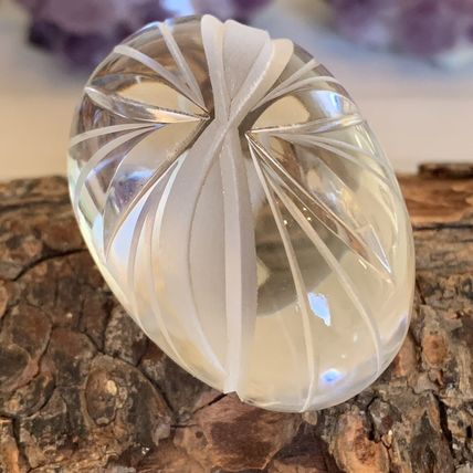 Vintage Ruckl Bohemian Czech Hand Cut Crystal Egg With Stand Original Box Label