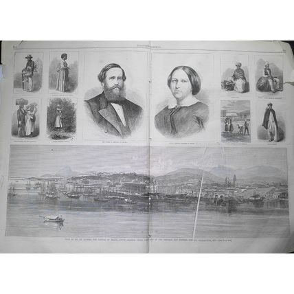 Rio de Janeiro, Brazil - Harper's Weekly, 1865 - original double-page print