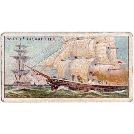 SINGLE WILLS CIGARETTE CARD CELEBRATED SHIPS 1911 NUMBER 4 H.M.S. WARRIOR