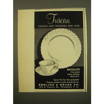 1961 Tuscan Whitecliffe China Advertisement - Most fashionable bone china