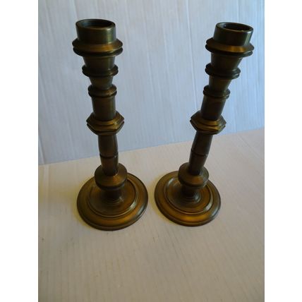 Candlestick Holders - Vintage Brass - Heavy - 11 inches tall - Set Of 2