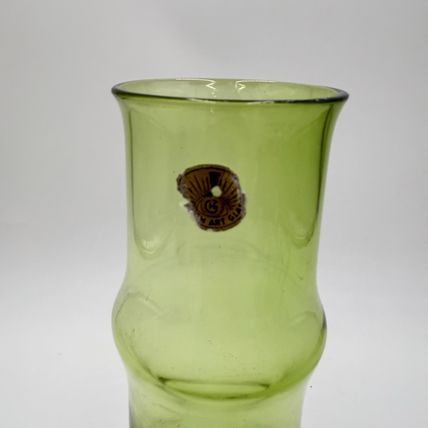 MCM SWEDISH ASEDA ART GLASS Green BO BORGSTROM GLASBRUK Bamboo VASE 9”