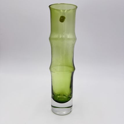 MCM SWEDISH ASEDA ART GLASS Green BO BORGSTROM GLASBRUK Bamboo VASE 9”