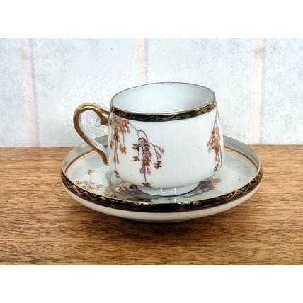 Antique Japanese Geisha Tea Cup Set | Hand-Painted Porcelain Teacup Saucer