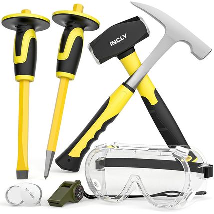 INCLY 7 Pcs Geology Rock Pick Equipment Kit, 3Lb Sledge &32 Oz Rock Hammer with