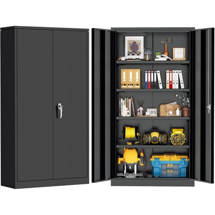 Greenvelly 72" H Metal Garage Storage Cabinet with 2 Doors and 4 Adjustable Shel