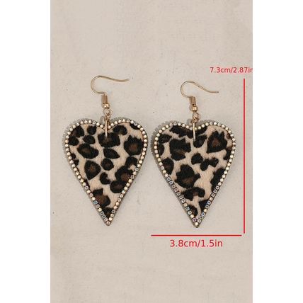 Multicolour Rhinestone Edge Leopard Print Heart Shape Earrings