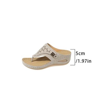 Beige Hollow Out Clip Toe Wedge Slippers