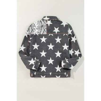 Black Star Snakeskin Printed Patchwork Denim Jacket