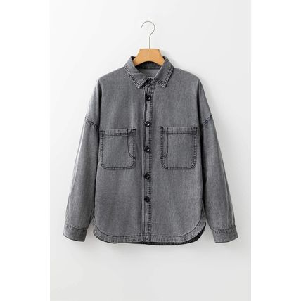 Medium Grey Mineral Wash Patched Pocket Split Denim Jacket