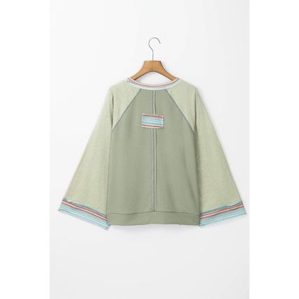 Meadow Mist Green Waffle Knit Wide Bracelet Sleeve Patchwork Raglan Top