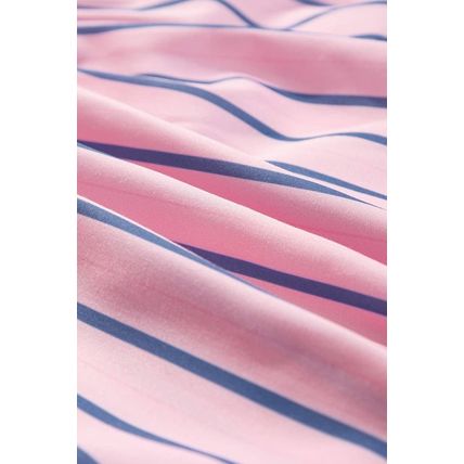 Pink Stripe Ruffled Hem Button-up Collared Shirt Mini Dress