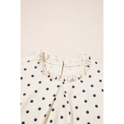 Apricot Polka Dot Print Frilled Collar Lantern Sleeve Blouse