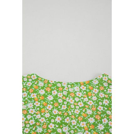 Green Floral Print Ruffle Sleeve V Neck Blouse Top