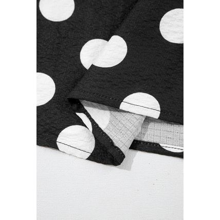 Black Polka Dot Print Ruffled Sleeve V Neck Blouse
