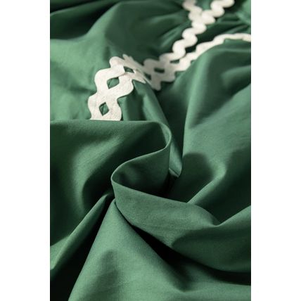 Mist Green Ric Rac Trim Tie Split Neck Short Sleeve Blouse