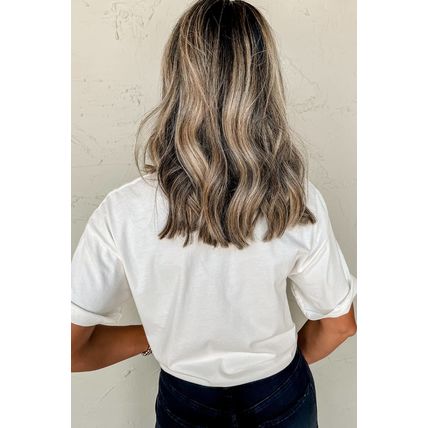 White Rodeo Patched Graphic Casual Round Neck Tee