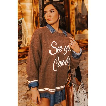 Coffee See You Cowboy Embroidered Western Graphic Sweater