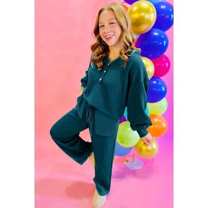 Skobeloff Waffled Textured Raw Edge Patchwork 2pcs Loose Pant Set