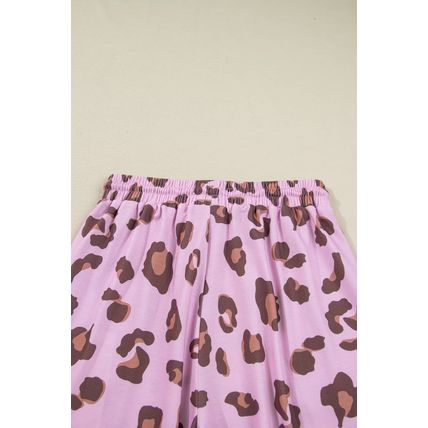 Pink Drawstring Leopard Print Patch Pocket Loose Pants