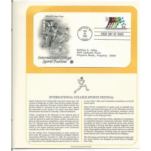 INTERNATIONAL COLLEGE SPORTS FESTIVAL ' OFFICIAL FIRST DAY of ISSUE ' (1993)