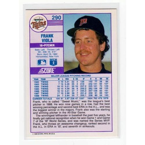 1989 Score Frank Viola baseball card #290 – Twins