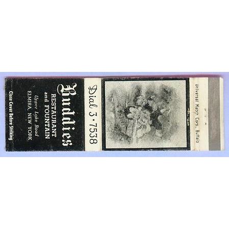 New York Elmira Matchcover Advertising Buddies Restaurant & Fountain Upper~130