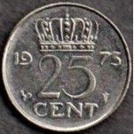 Coins. Netherlands 1973 25 cents Value