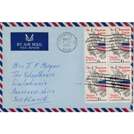 United States 1969 Southampton NY-Dalwhinnie UK Airmail Cover Southampton cancel