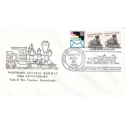 United States 1988 Northern Central Railway FDC York & New Freedom cancel VGC