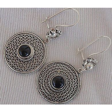 Oriental silver onyx earrings