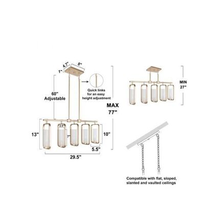 Uolfin Transitional Kitchen Island Gold Chandelier 5-Light Hanging Ceiling Light