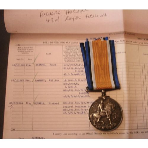 WW1 Medal Richard Horwell 43rd Royal Fusiliers