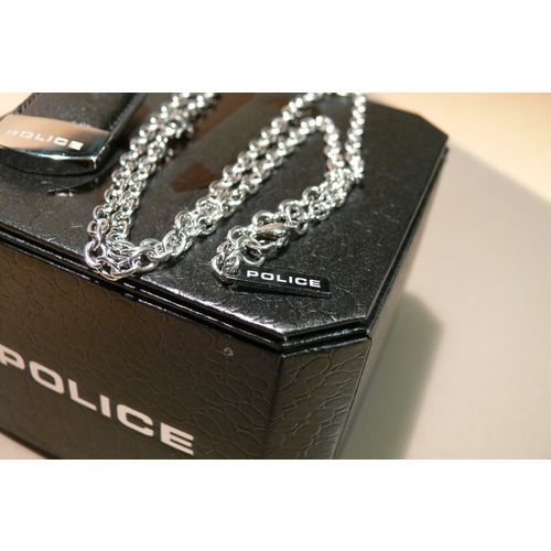 police neckless fragment stainless steel leather pj23367pss01